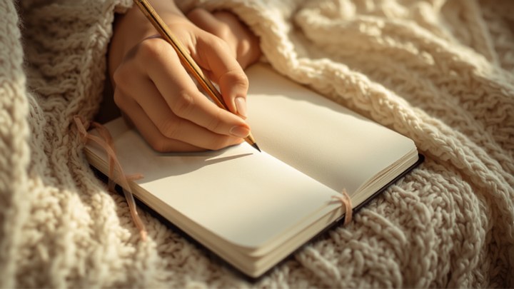 ノートに書きものをする手元
